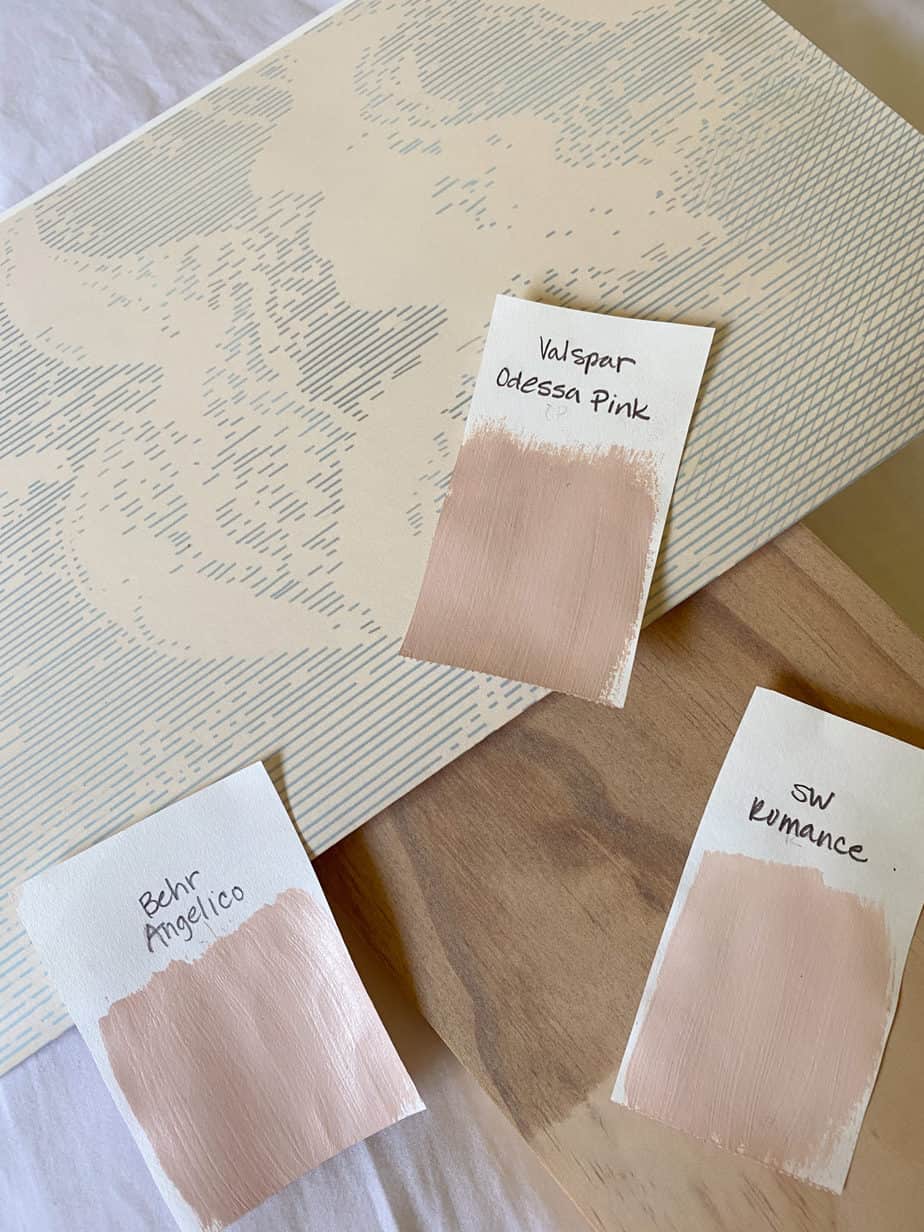 paint samples with wallpaper and stain